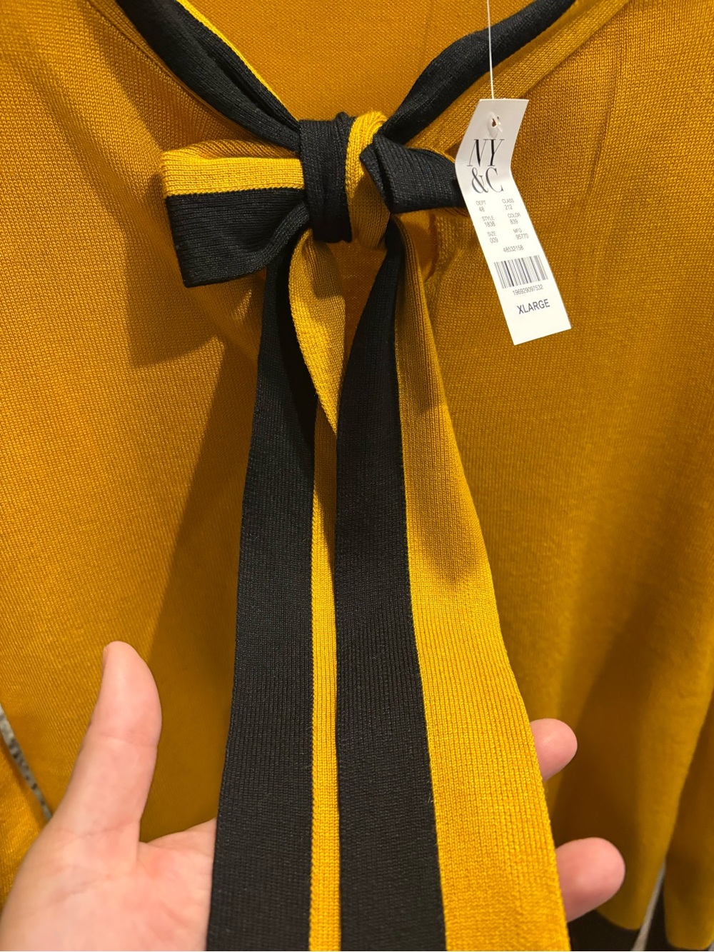 NY&CO Yellow Tie-Neck Sweater with Black Trim - Picture 4 of 7